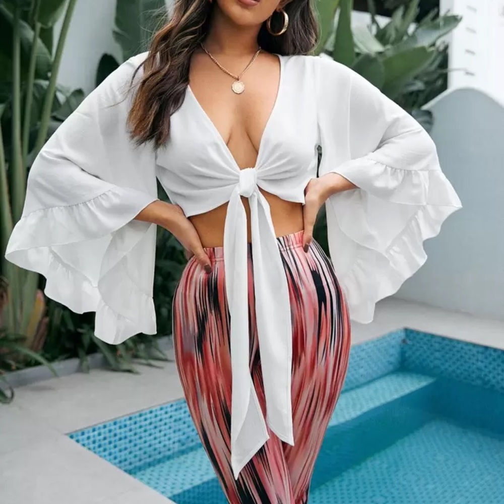SHEIN White Tie-Front Crop Top
